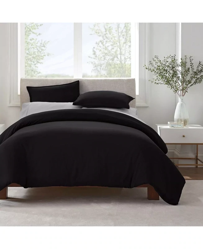 Serta Simply Clean Antimicrobial Duvet Cover Set, Black, Full/Queen