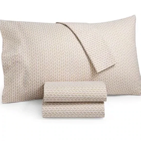 Martha Stewart Essentials Printed Microfiber 4-Pc. Sheet Set, California King, Tan Chevron