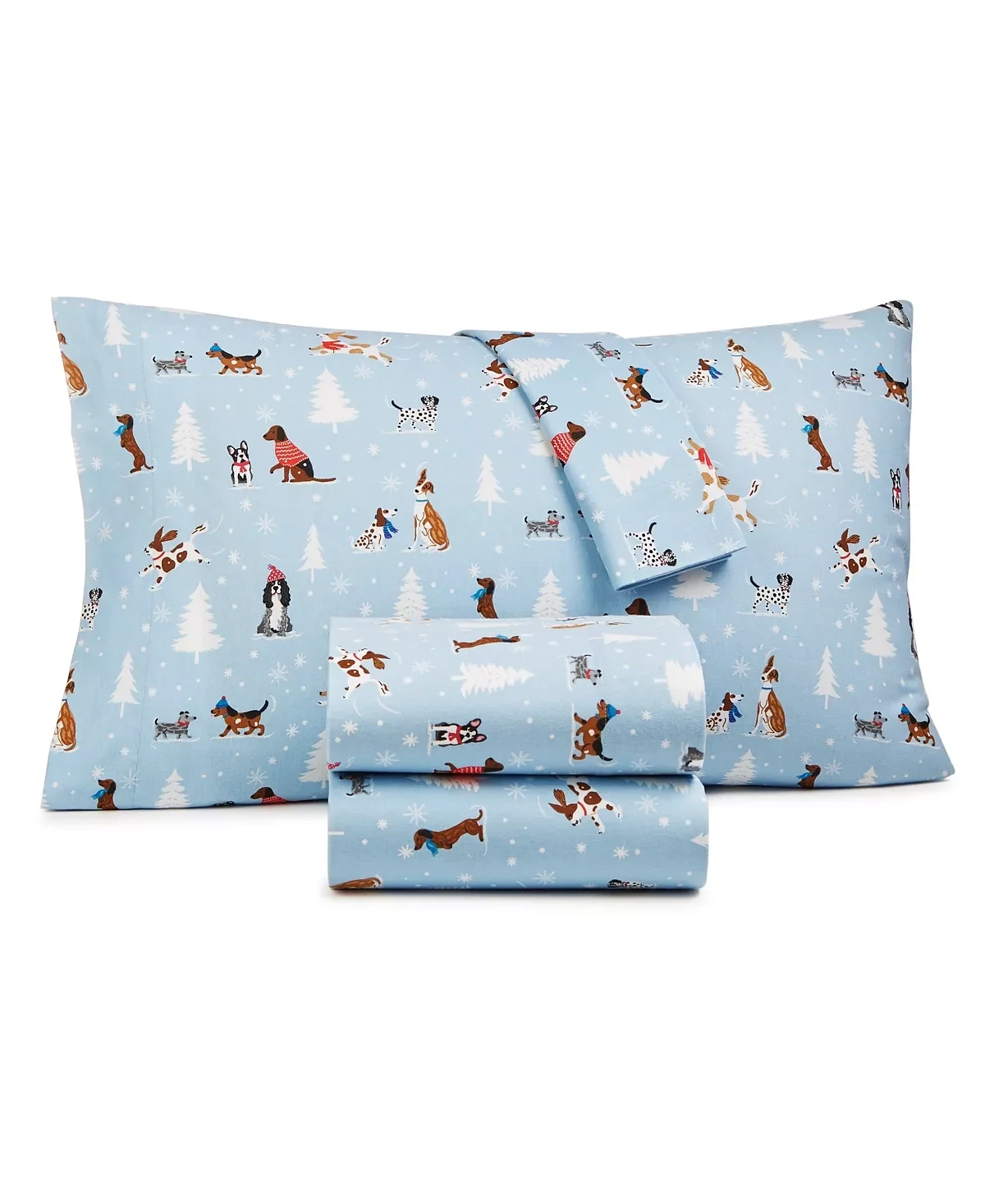 Whim by Martha Stewart Winter Dogs Cotton Flannel 3-Pc Sheet Set, Twin, Winter Dogs