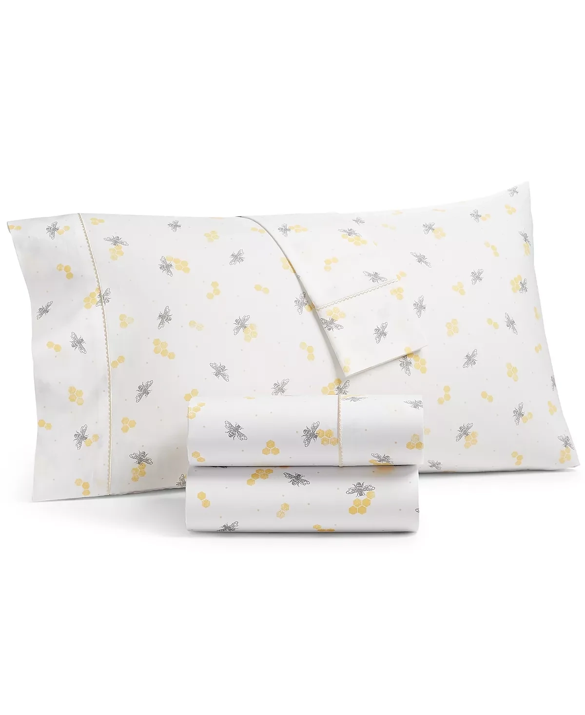 Martha Stewart Collection Printed 400 Thread Count 100% Egyptian Cotton Percale 4-Pc. Sheet Set, Full, Bee