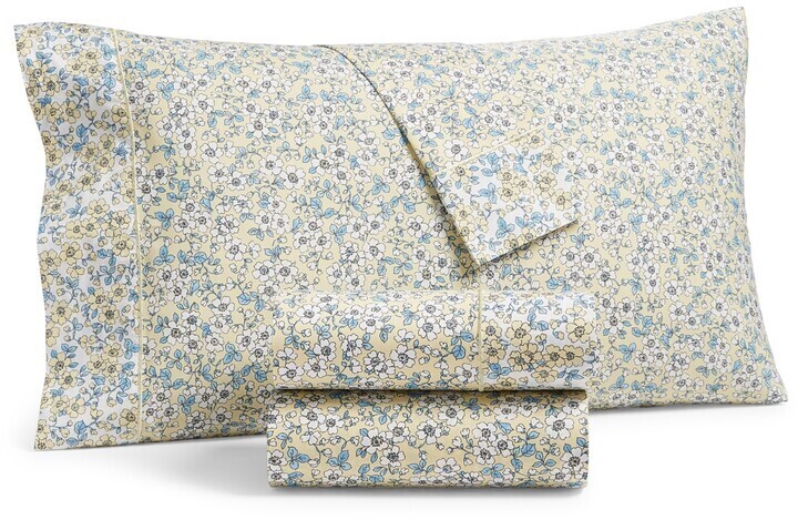 Martha Stewart Collection Printed 400 Thread Count 100% Egyptian Cotton Percale 4-Pc. Sheet Set, California King, - Yellow