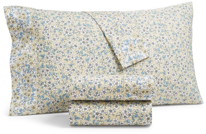 Martha Stewart Collection Printed 400 Thread Count 100% Egyptian Cotton Percale 4-Pc. Sheet Set, Full, Yellow Floral
