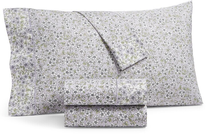 Martha Stewart Collection Printed 400 Thread Count 100% Egyptian Cotton Percale Pillowcase Pair, Standard, Lavender Floral