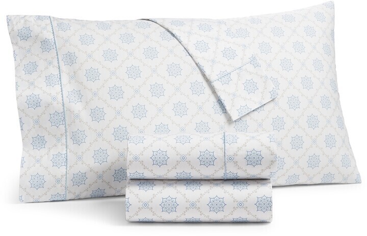 Martha Stewart Collection Printed 400 Thread Count 100% Egyptian Cotton Percale Pillowcase Pair, Standard, Medallion