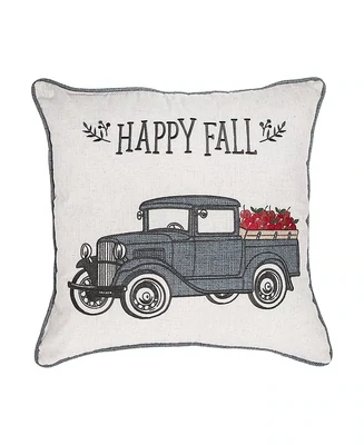 Enchante Happy Fall Truck Applique Embroidered Decorative Pillow, 20 X 20 - Black Embroidery on White