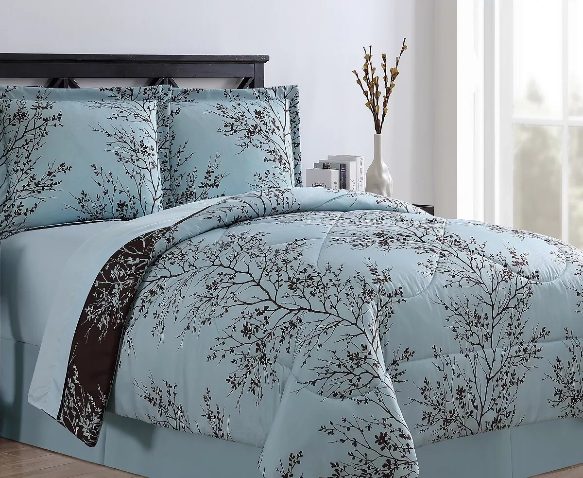 Vcny Home Leaf 8 Piece Comforter Set, Queen - Blue