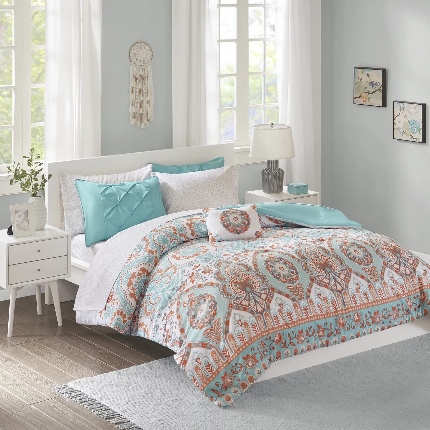 Intelligent Design Comforter Sets Aqua & Orange Arabesque - Queen