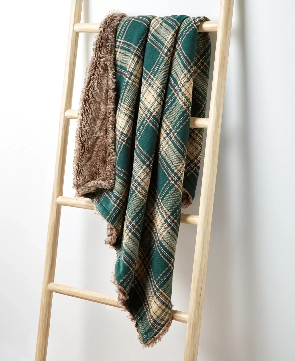 Martha Stewart Collection Faux Fur &amp; Flannel Throws, 50 X 60, Green