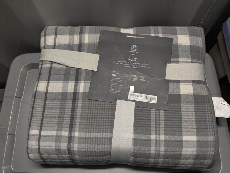 Martha Stewart Collection Fair Isle Quilted Reversible Flannel Quilt, King, Grey
