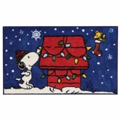 Nourison Snoopy Peanuts Accent Rug Christmas Decorated Doghouse Blue 18 X 30 Inches