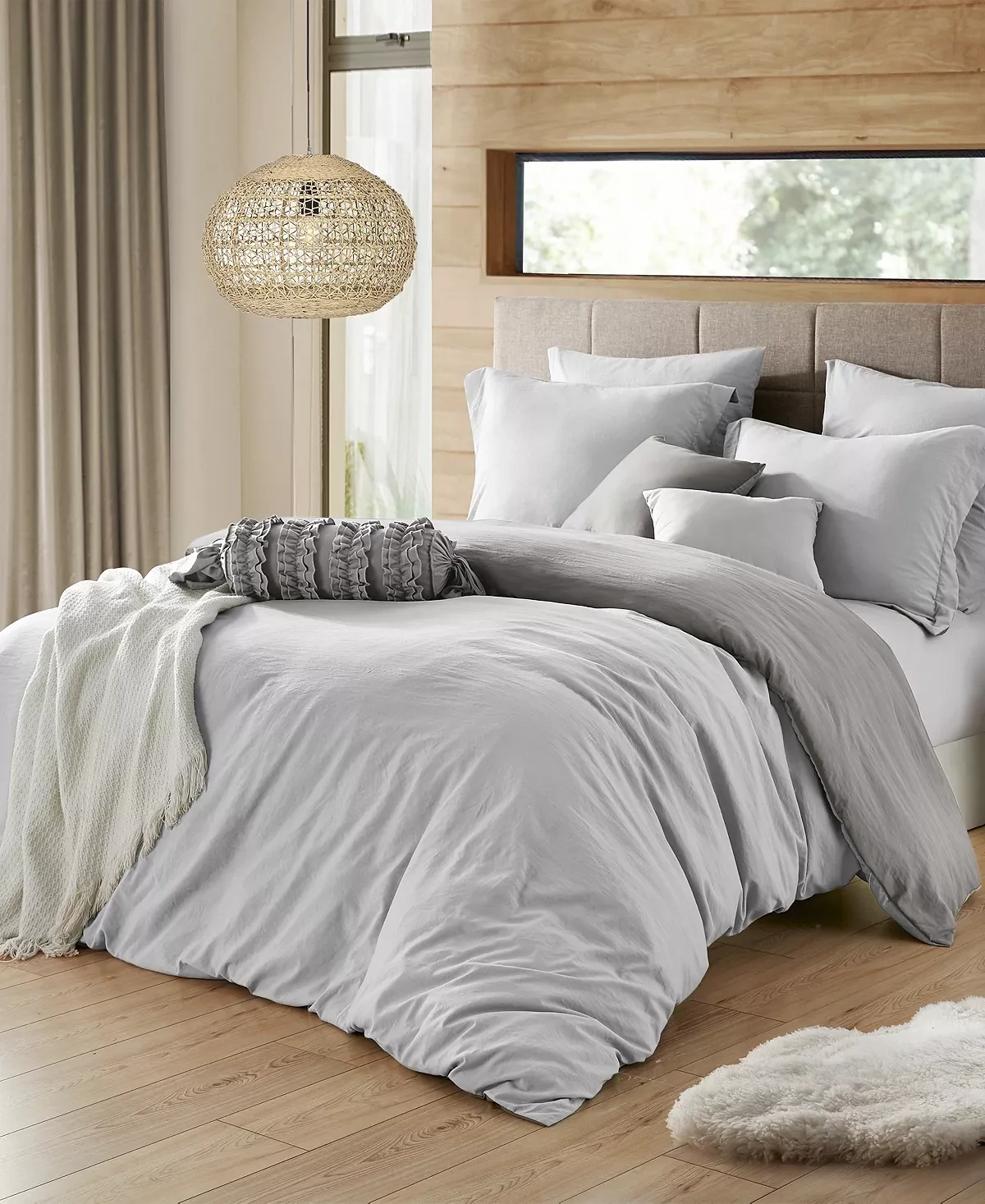 Ultra Soft Reversible Crinkle Duvet Cover Set - Full/Queen Bedding - Silver/Grey