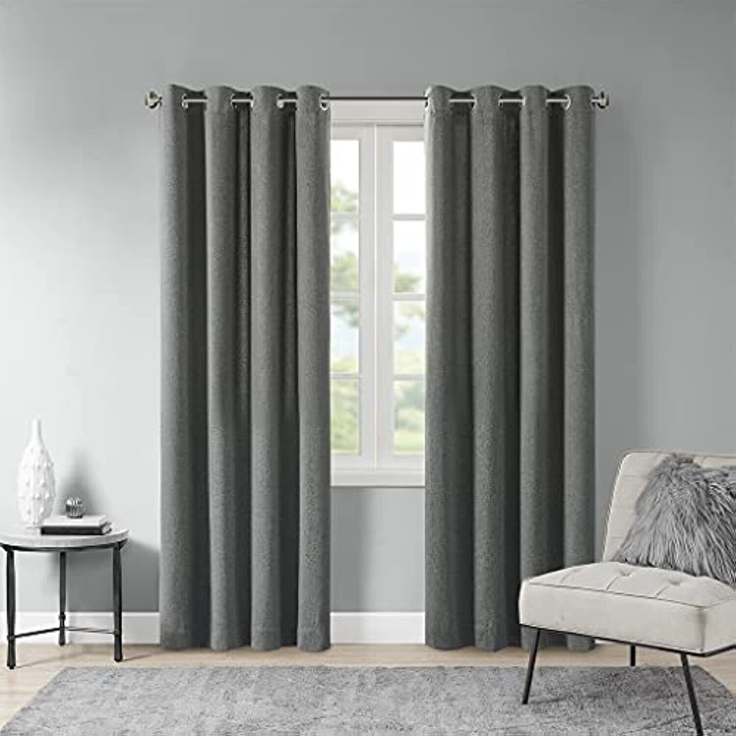 Madison Park Oslow Solid Piece Dyed Grommet Top Light Filtering 1 Window Curtain Panel, Grey, 50X95