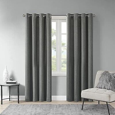 Madison Park Oslow Solid Piece Dyed Grommet Top Light Filtering 1 Window Curtain Panel, Grey, 50X95
