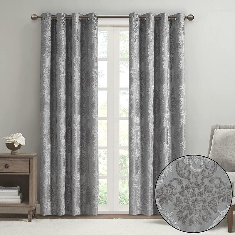SunSmart Amelia Paisley Grommet Top Total Blackout Window Panel, 84&quot; x 50 - Grey