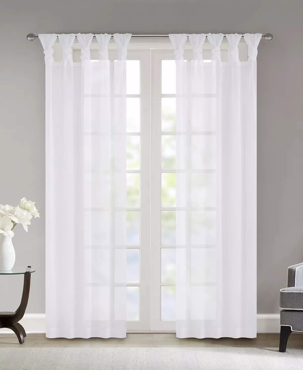 Madison Park Ceres Twisted Tab Top Sheer Window Panel Set, 50" x 95" - White