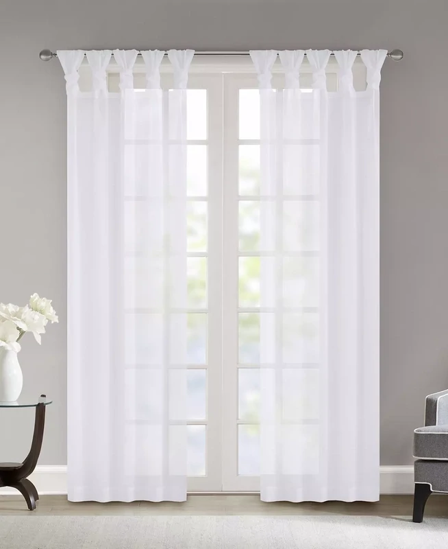Madison Park Ceres Twisted Tab Top Sheer Window Panel Set, 50&quot; x 95&quot; - White