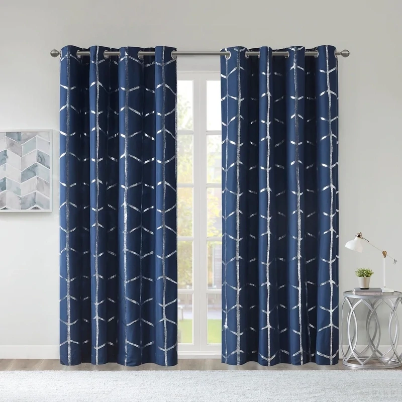 Intelligent Design Raina Metallic Total Blackout Window Panel, 50&quot; x 63&quot; - Navy