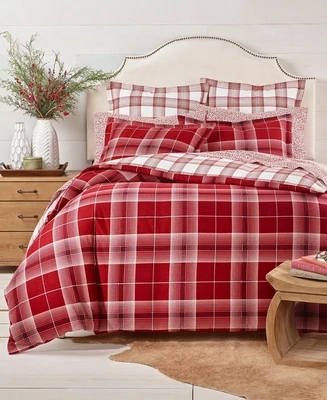 Martha Stewart Collection Dear Santa Plaid Reversible Flannel Comforter, Twin, Red Plaid