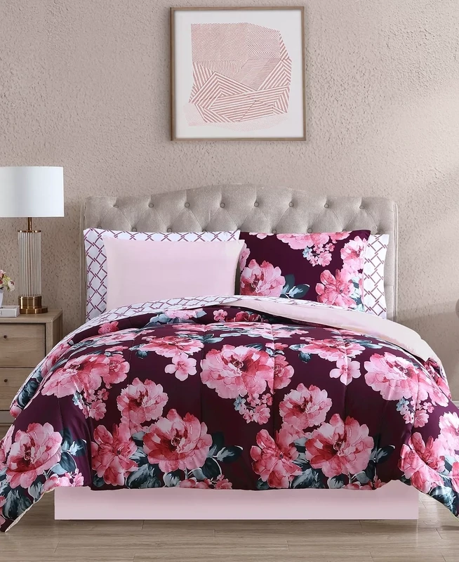 Fiosa Reversible 6-Pc Comforter Sets, Plum/blush - Twin 