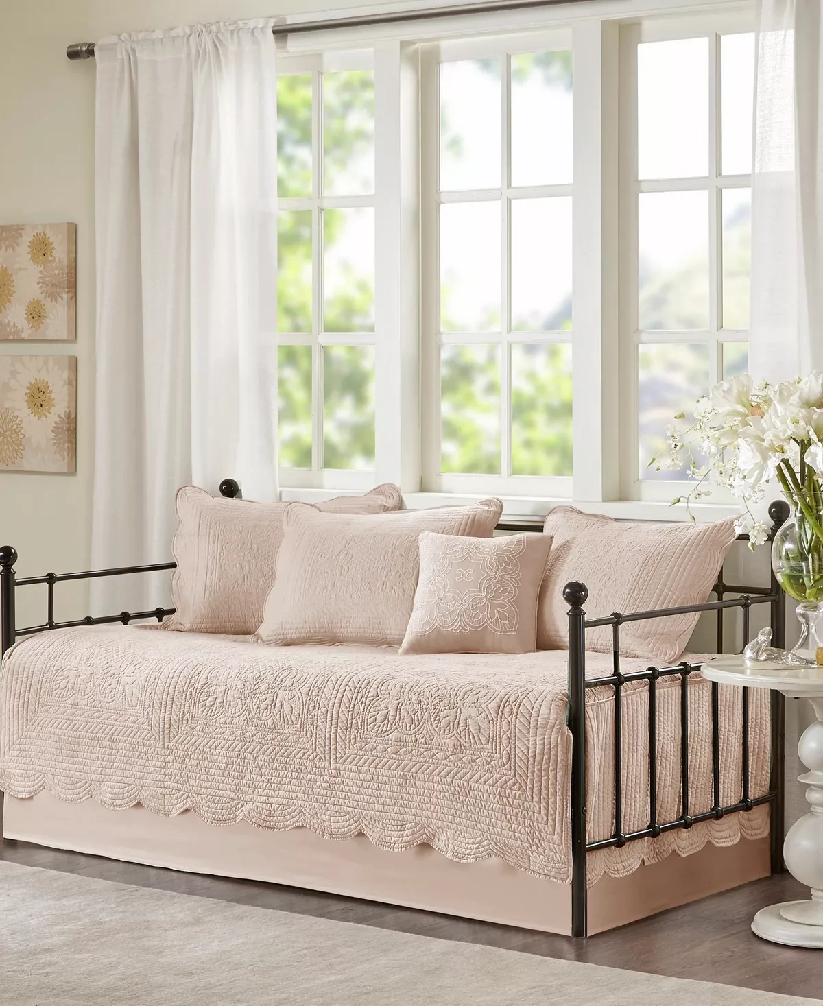 Madison Park Tuscany 6 Piece Reversible Scalloped Edge Daybed Cover Set Blush