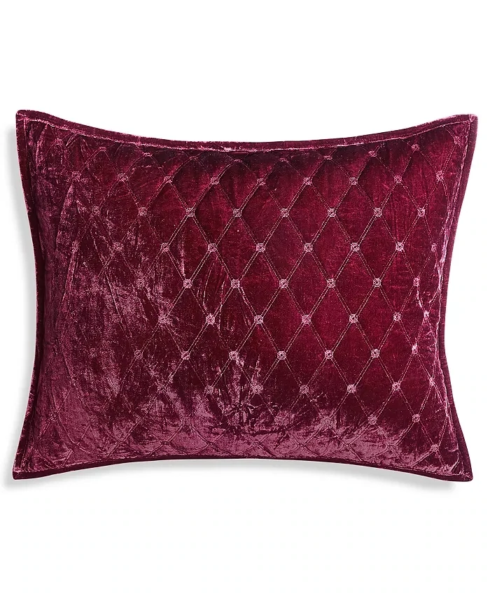 Martha Stewart Collection Diamond Tufted Velvet Quilted Sham, Standard, Red