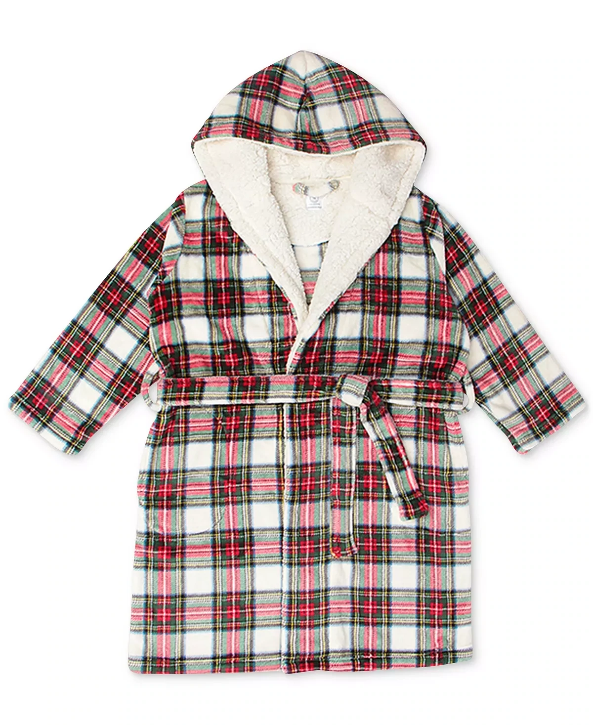 Martha Stewart Collection Family Bath Robe, Kids, White Plaid - XS (3T/4T)