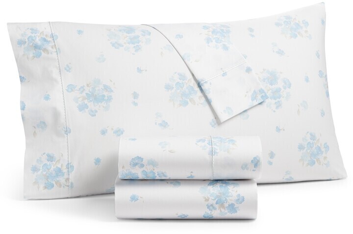 Martha Stewart Collection Printed 400 Thread Count Percale Pillowcase Pair, Standard, Blue Floral