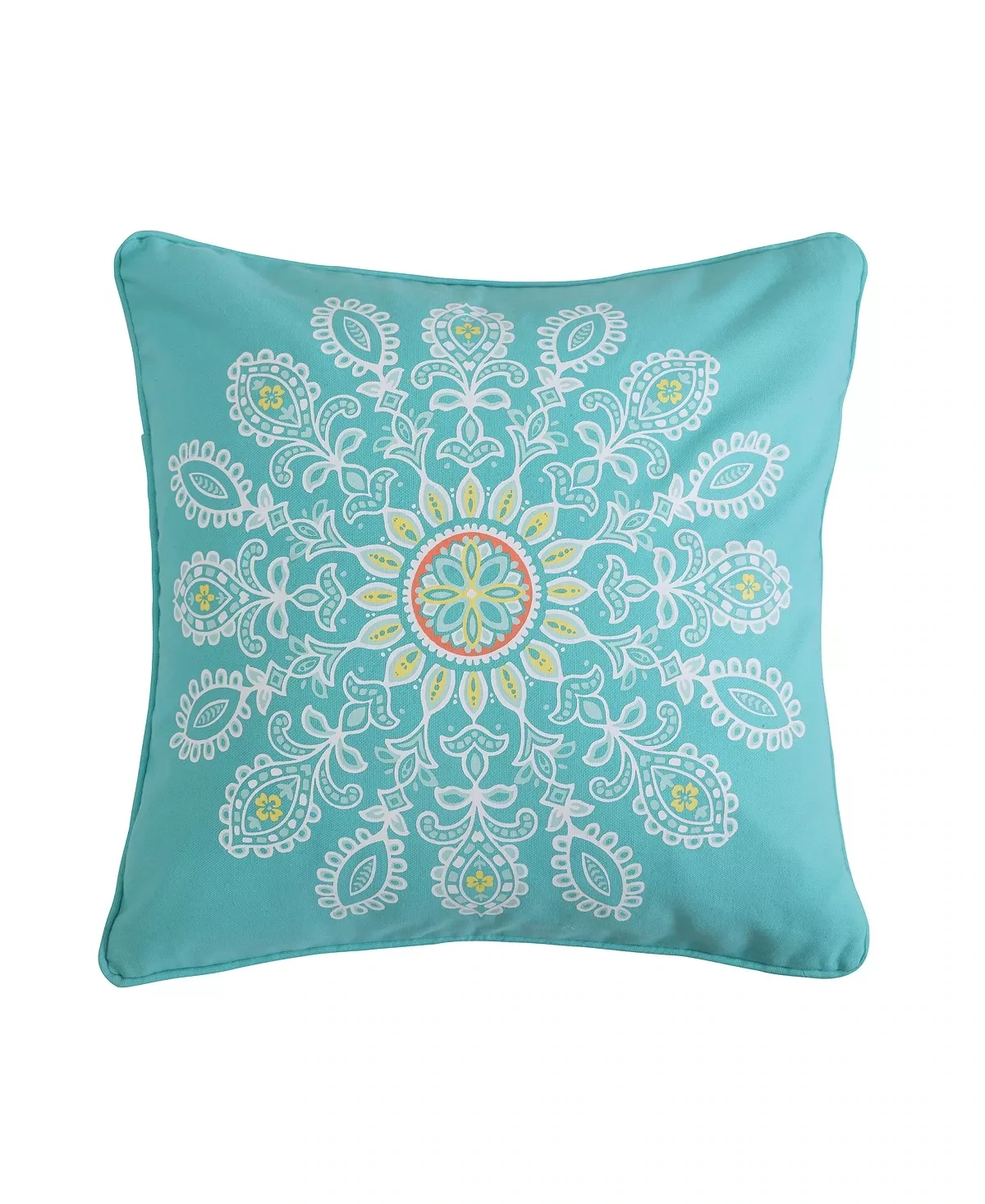LEVTEX HOME Laurel Coral Teal Geo Medallion Print 18 in. X 18 in. Throw Pillow, Blue