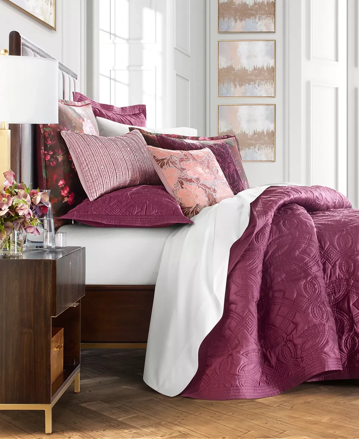 Hotel Collection Dutch Floral Coverlet, King, Crimson