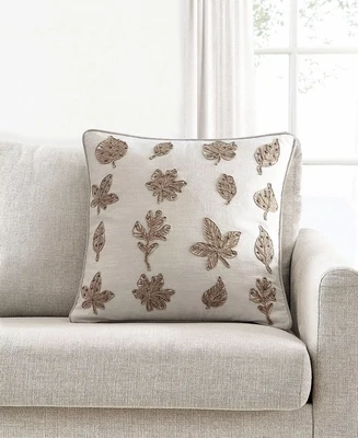 Lacourte Jute Leaves Decorative Pillow, 20 X 20, Ivory