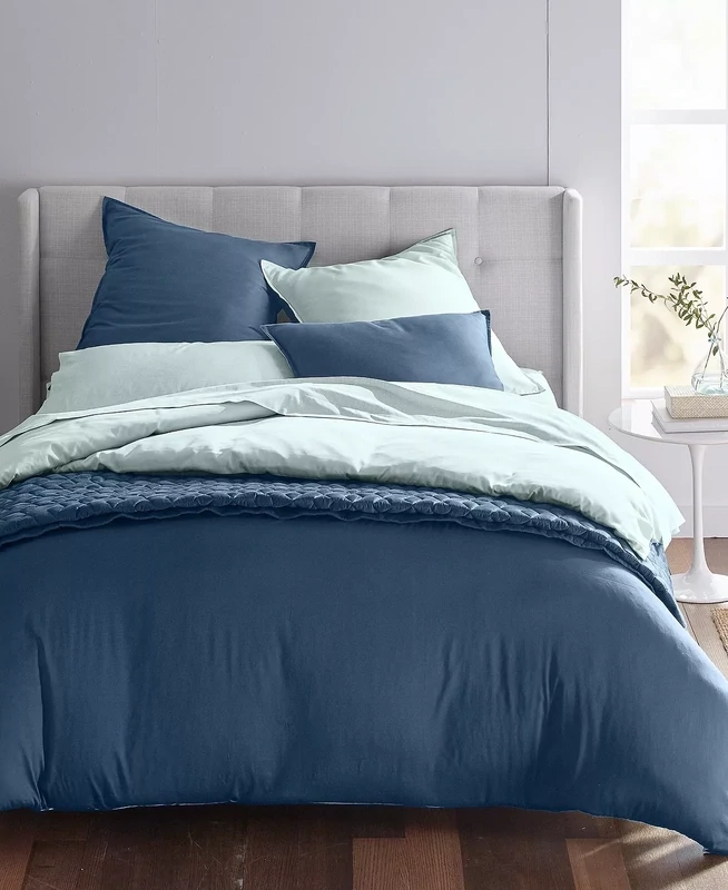 Oake Solid Reversible Cotton Tencel 3-Pc. Duvet Cover Set, Full/Queen, Light Blue/navy