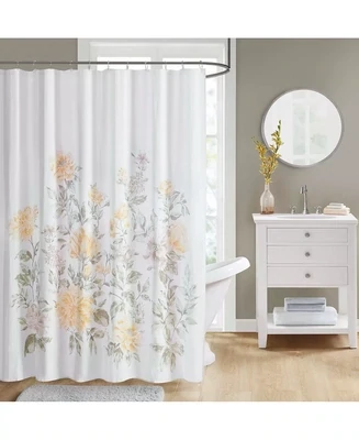 Decor Studio Delores Cotton Textured Floral-Print 72 X 72 Shower Curtain - White/gold