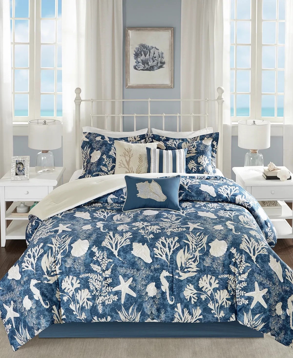 Madison Park Cape Cod 7-Pc. Comforter Set, Queen Bedding, Blue