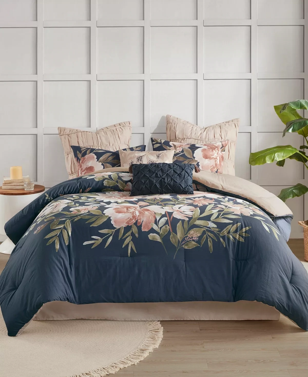 Madison Park Camillia 8-Pc. Comforter Set, King Bedding, Navy Floral