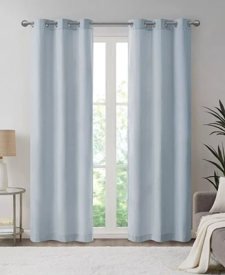 Madison Park Colm Blue Polyester 40 in. W X 84 in. L Basketweave Room Darkening Curtain (Double Panels)