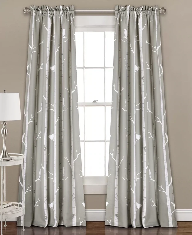 Lush Decor Bird on the Tree Room Darkening Window Curtain Panel Pair - Gray