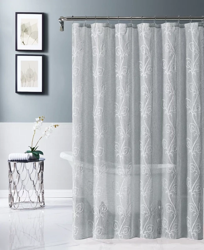 Dainty Home Stella 70&quot; x 72&quot; Chenille Embroidederd Shower Curtain - Silver/White