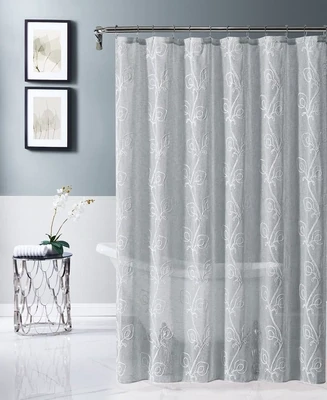 Dainty Home Stella 70" x 72" Chenille Embroidederd Shower Curtain - Silver/White
