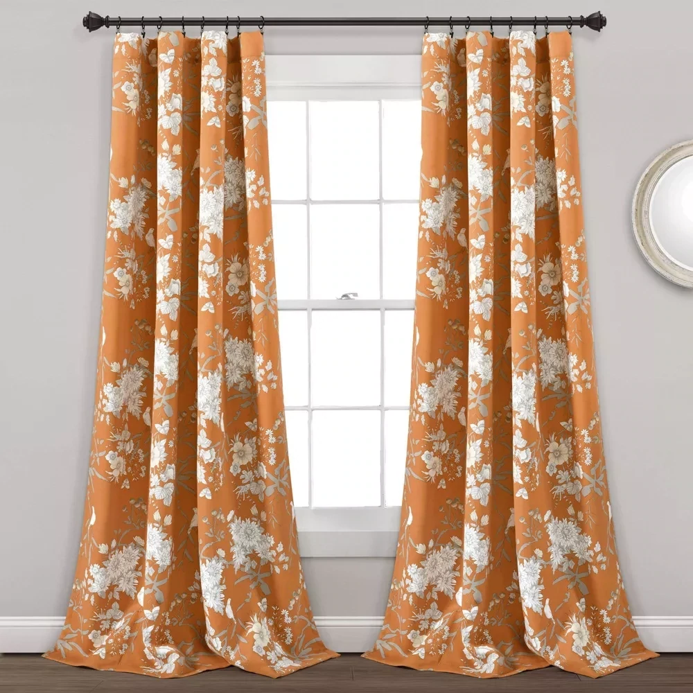 Lush Decor 2-pack Botanical Garden Window Curtains, Orange, 52X84