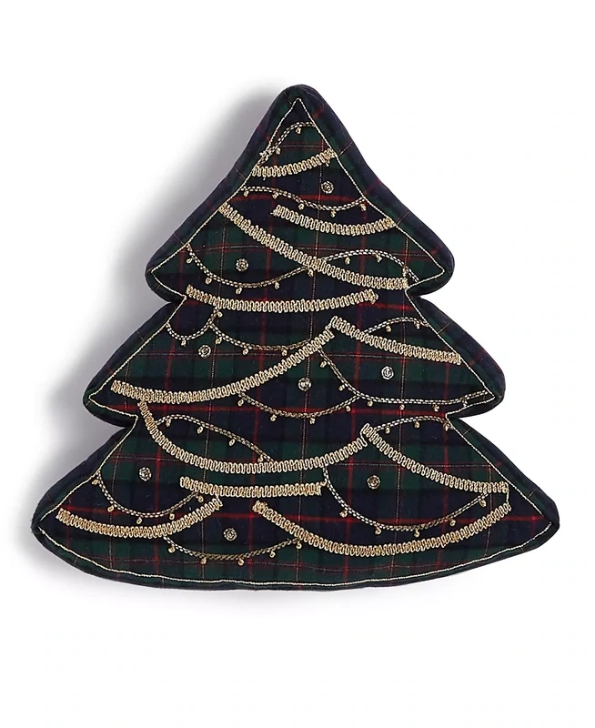 Martha Stewart Collection Plaid TreeHoliday Decorative Pillow, 16 X 16, Green