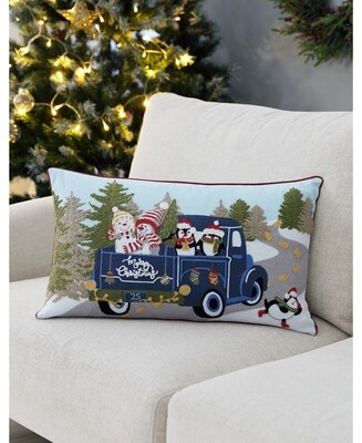 ID Home Fashions Snowman Truck Decorative Pillow, 14 X 24 - Blue