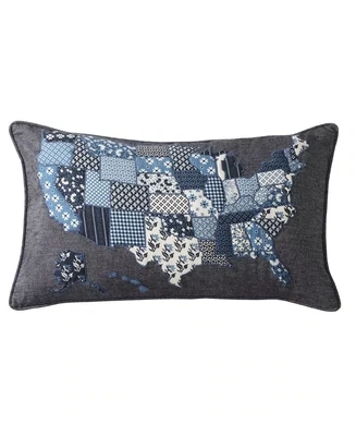 Martha Stewart Collection American Map Decorative Pillow, 14 X 24, Blue