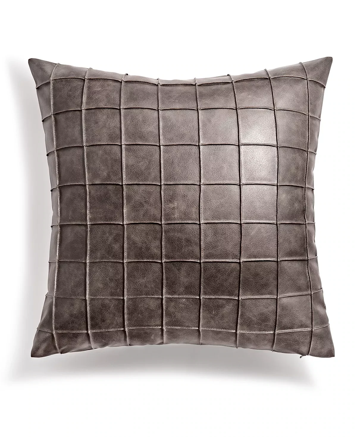 Akwaaba Inns for Hotel Collection Pleated Faux Leather Decorative Pillow, 18 X 18, Charcoal