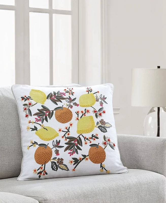 Lacuorte Lemons &amp; Leaves Decorative Pillow, 20&quot; X 20&quot;