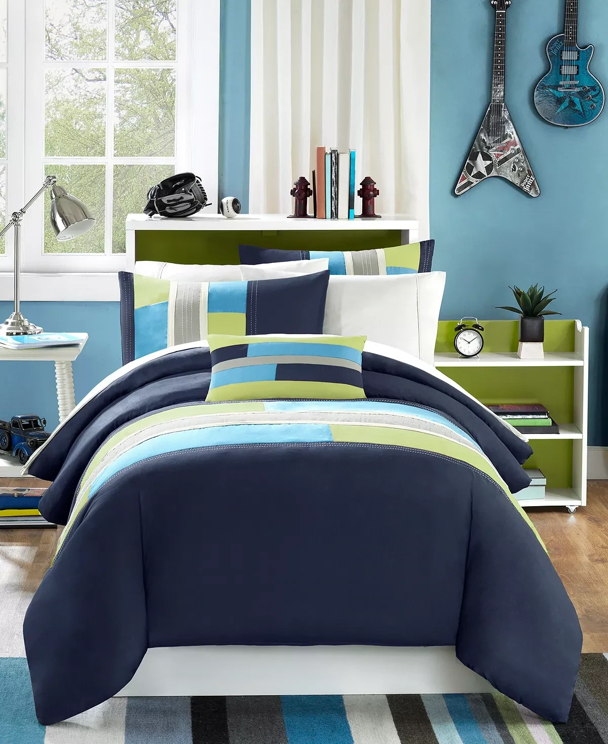 Mi Zone Switch 3-Piece Navy Twin Duvet Cover Set, Blue