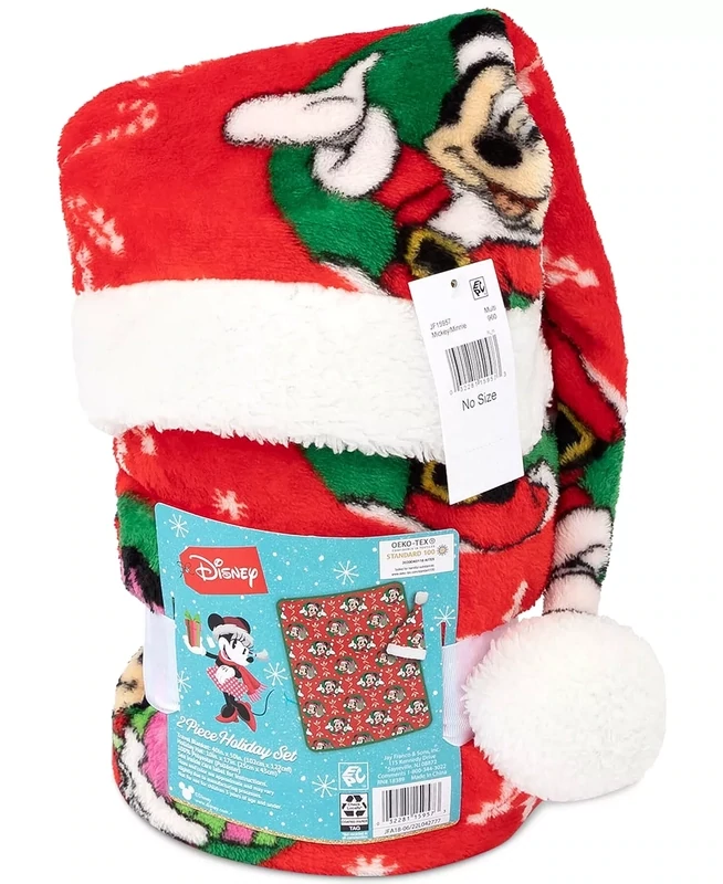 Disney Mickey &amp; Minnie Blanket and Santa Hat Set
