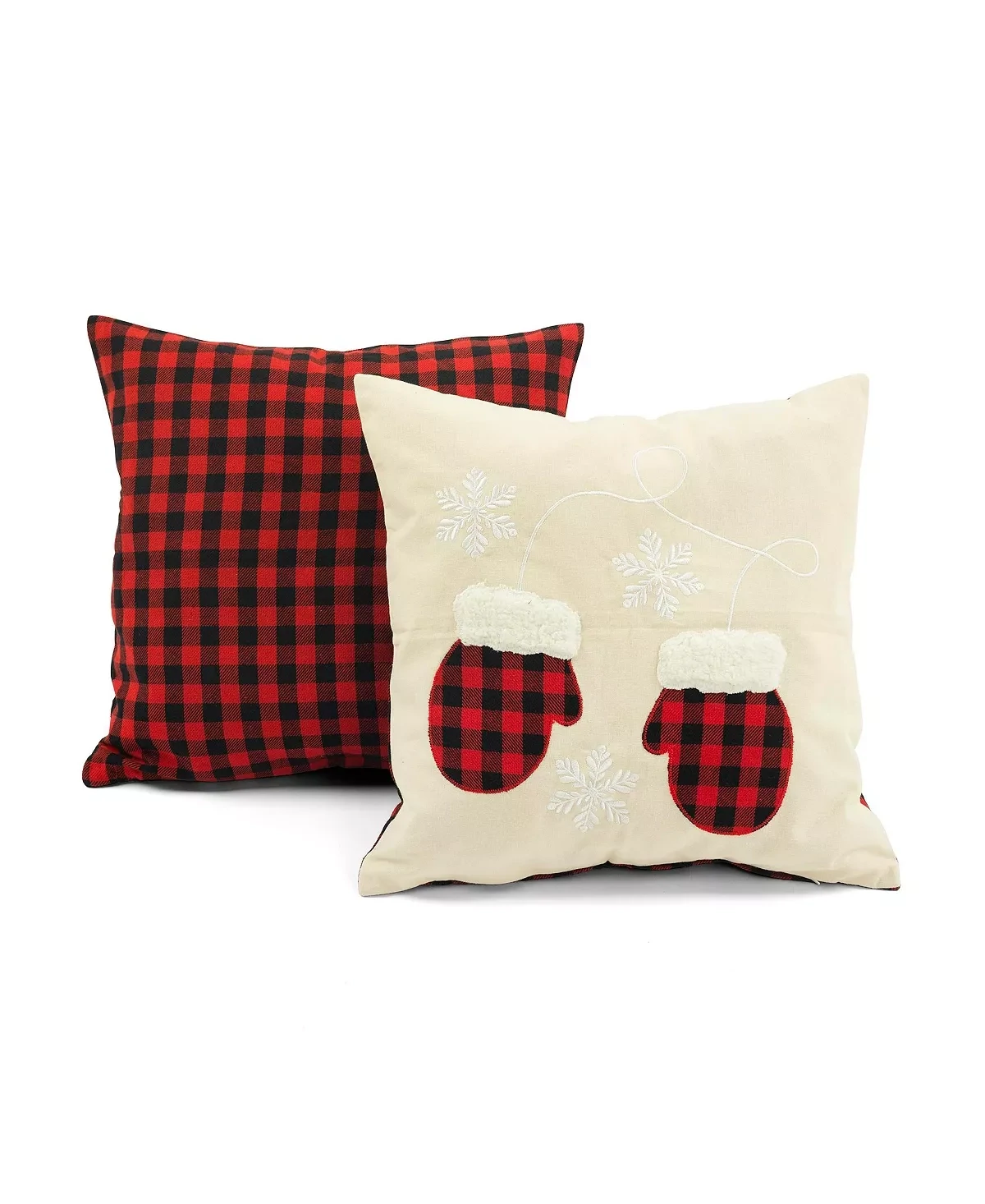 The Mountain Home Collection Farmhouse Mittens Buffalo Holiday Check 2Pk Decorative Pillow, 18 X 18, Red