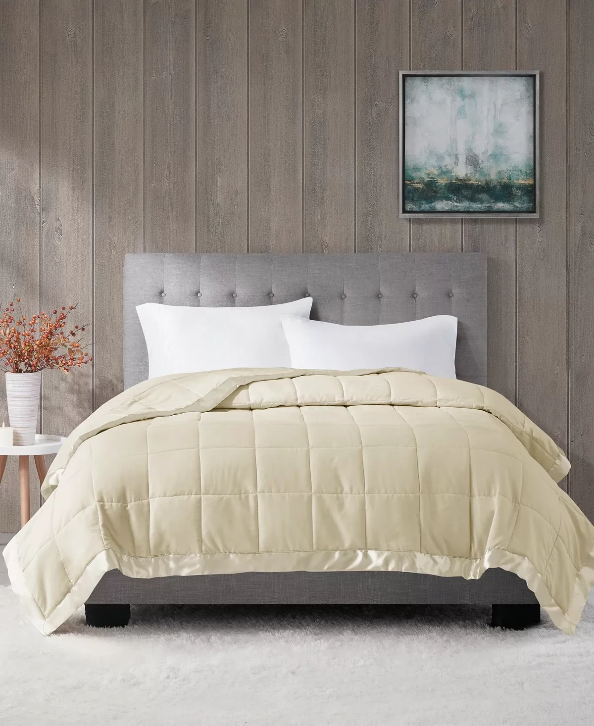 Madison Park Prospect Lightweight Cream Down Alternative Full/Queen Quilted Blanket with Satin Trim, Ivory