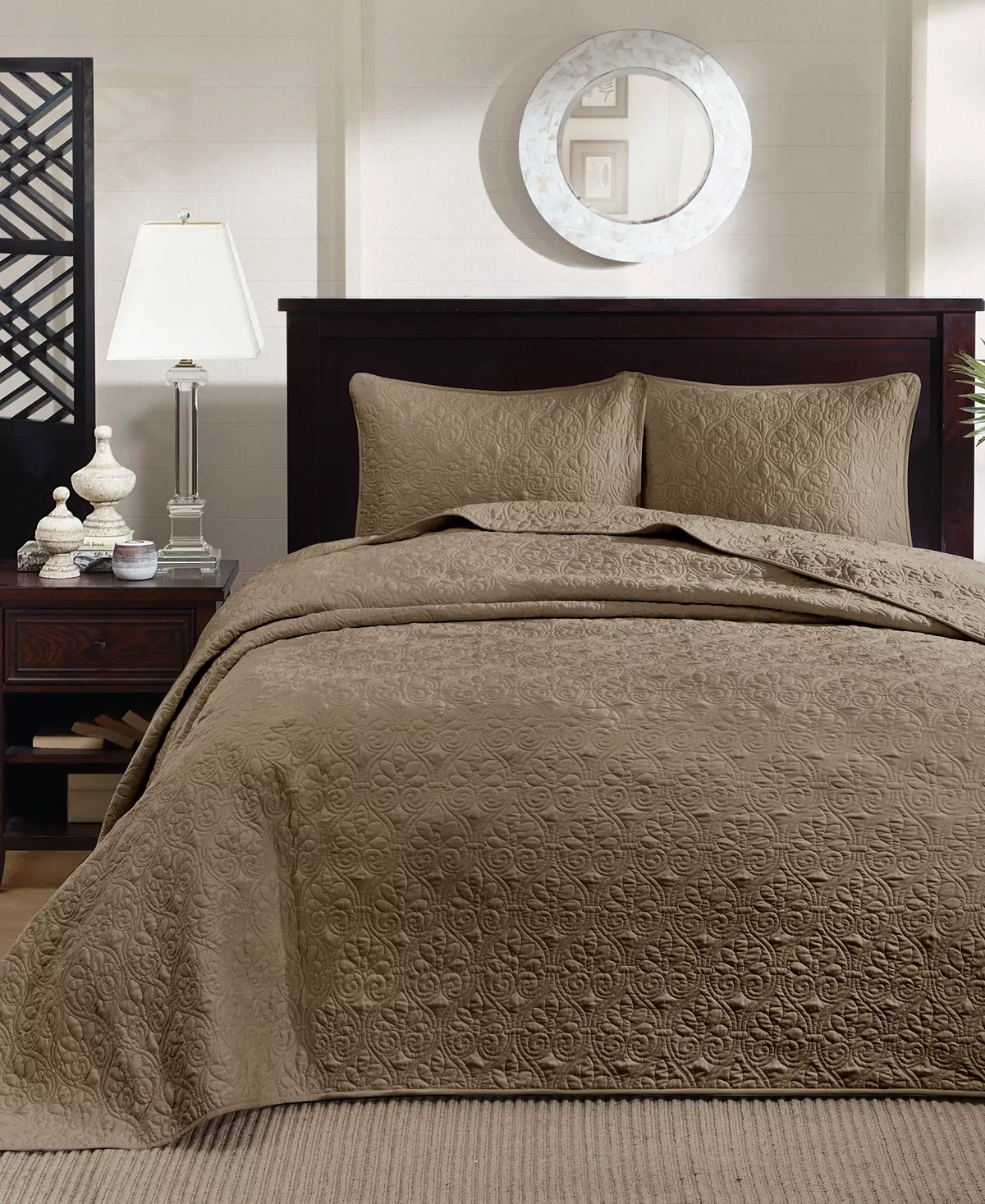Madison Park Quebec Quilted 3-Pc. Bedspread Set, King, Mocha