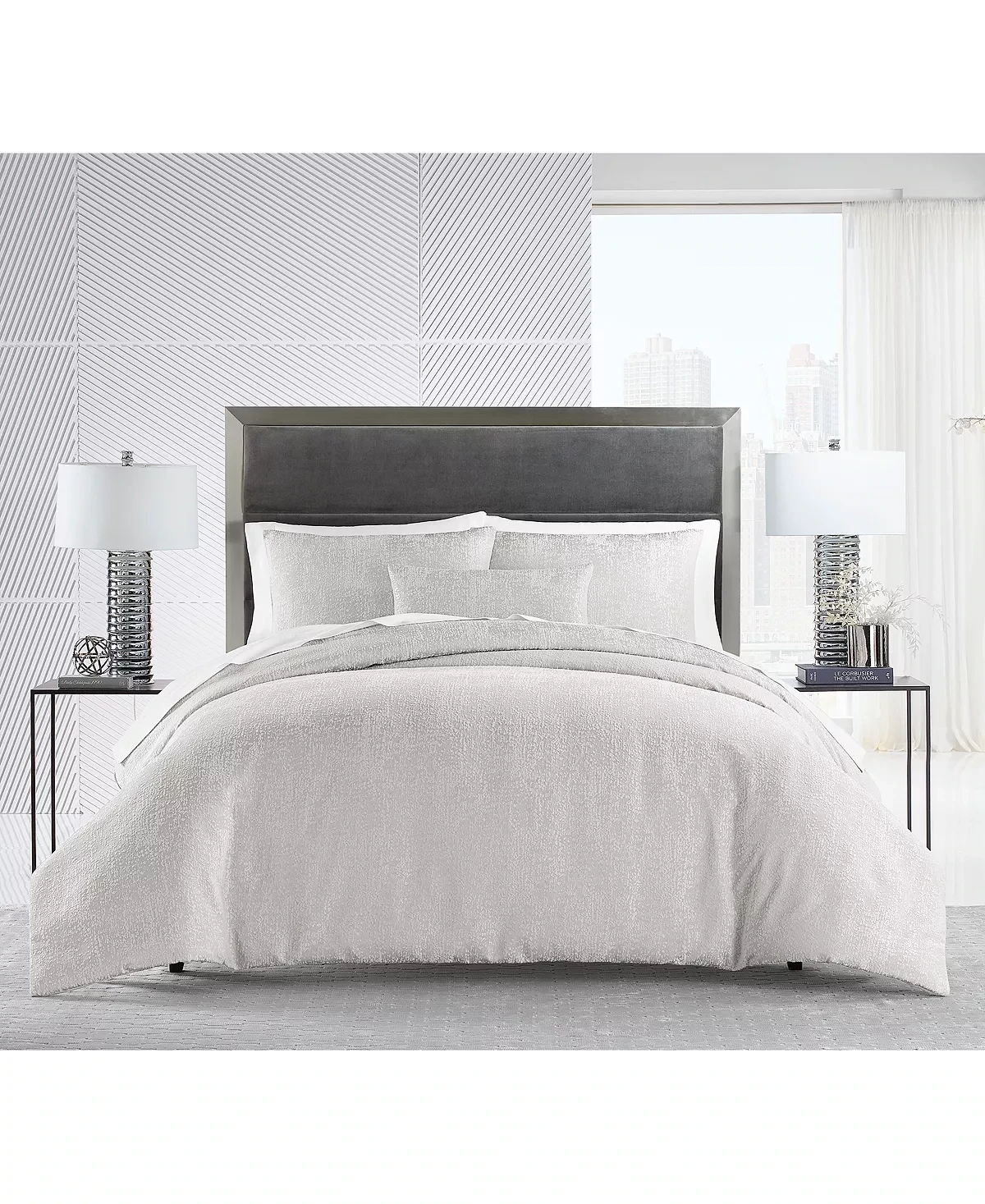 Hotel Collection Pebbled Torrent 4 Piece Comforter Set, Full/Queen, Slate Grey